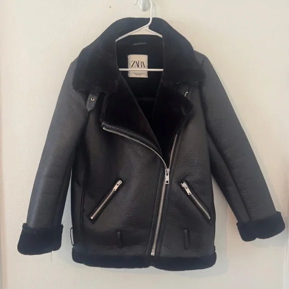 Zara | Jackets & Coats | Zara Black Double Faced Biker Jacket Faux